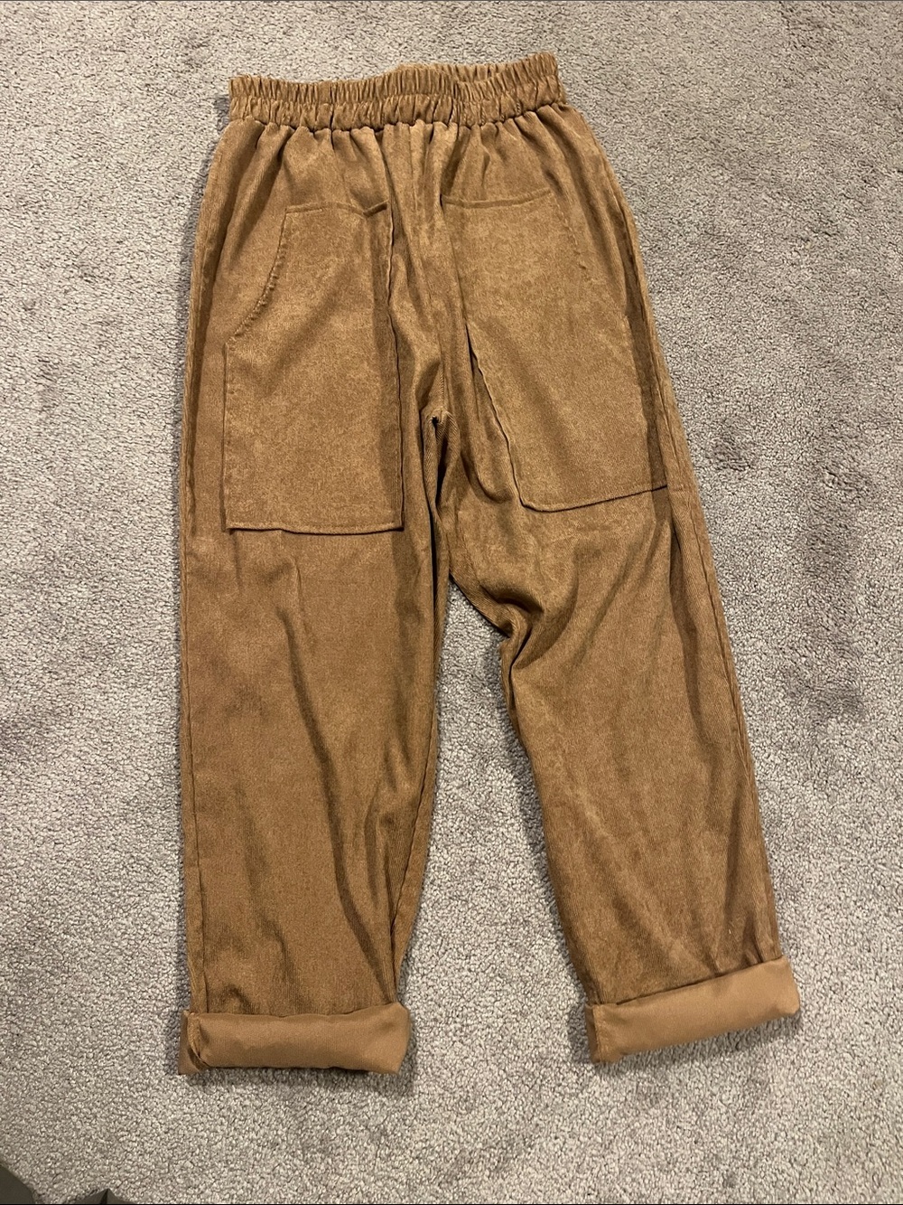 SHEIN Cropped Elastic-Waist Corduroy Pants in Brown